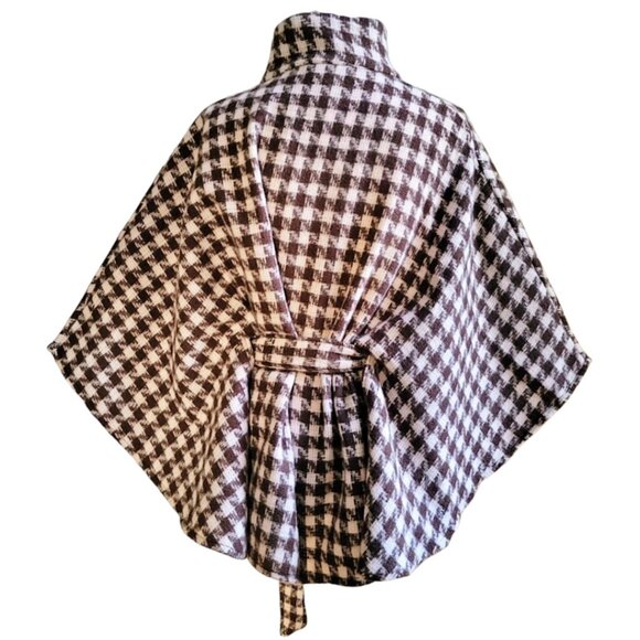 JUICY COUTURE PINK BROWN PLAID HOUNDSTOOTH PONCHO CAPE COAT JACKET - Picture 2 of 2